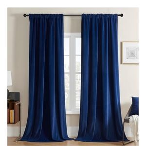 NWT Joydeco Blue Velvet Curtains 2 Panel Rod Pocket